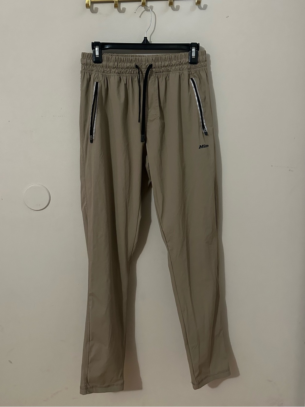 Men's Drawstring Joggers in Khaki with Zip Pockets